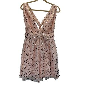 Lulus Dress Womens Large Pink‎ Sequin Mini Sleeveless V Neck Party Cocktail